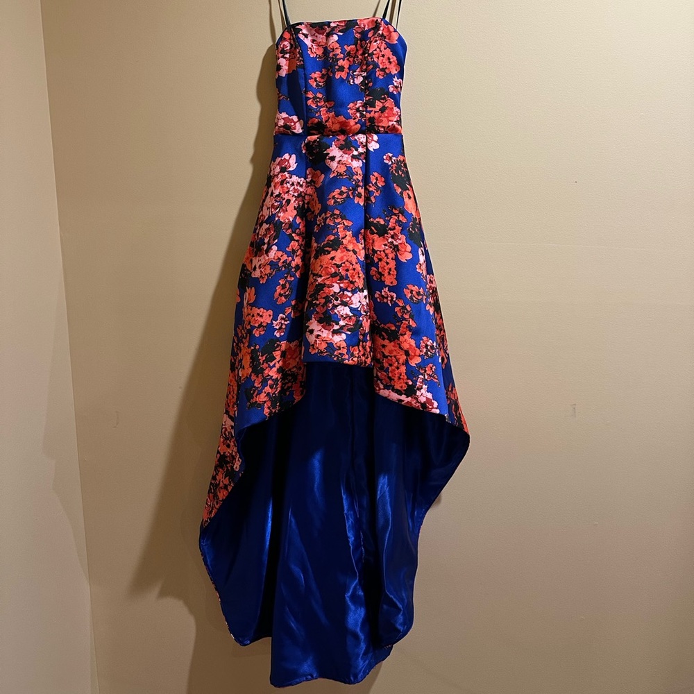 B Darlin Blue and Red Floral High-Low Dress